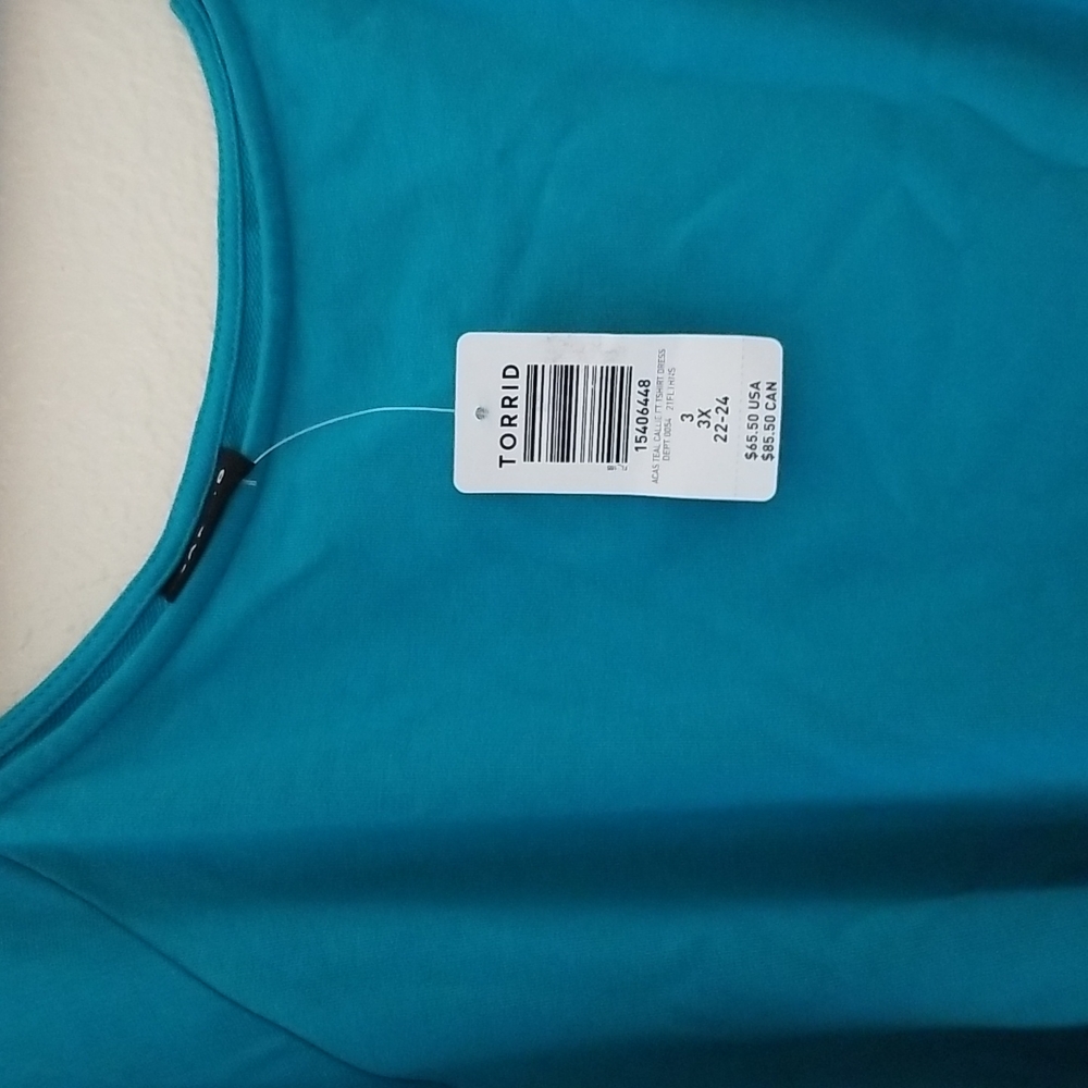 Torrid french terry teal off shoulder tshirt dress. Size 3x 22-24 - Picture 8 of 10